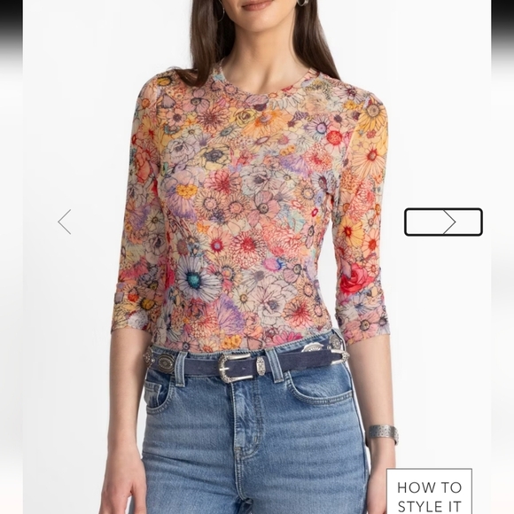 Johnny Was Natalie 3/4 Sleeve Mesh Tee in Sage Pink sz XS​​ - Picture 2 of 16